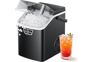 ICYGLEE Nugget Ice Maker Countertop with Handle, Ready in 4 Mins, Max 40lbs/24H, Chewable Ice, Self-Cleaning, Portable Sonic Ice Maker with Basket and Scoop, for Home/Party/RV/Camping (Black)