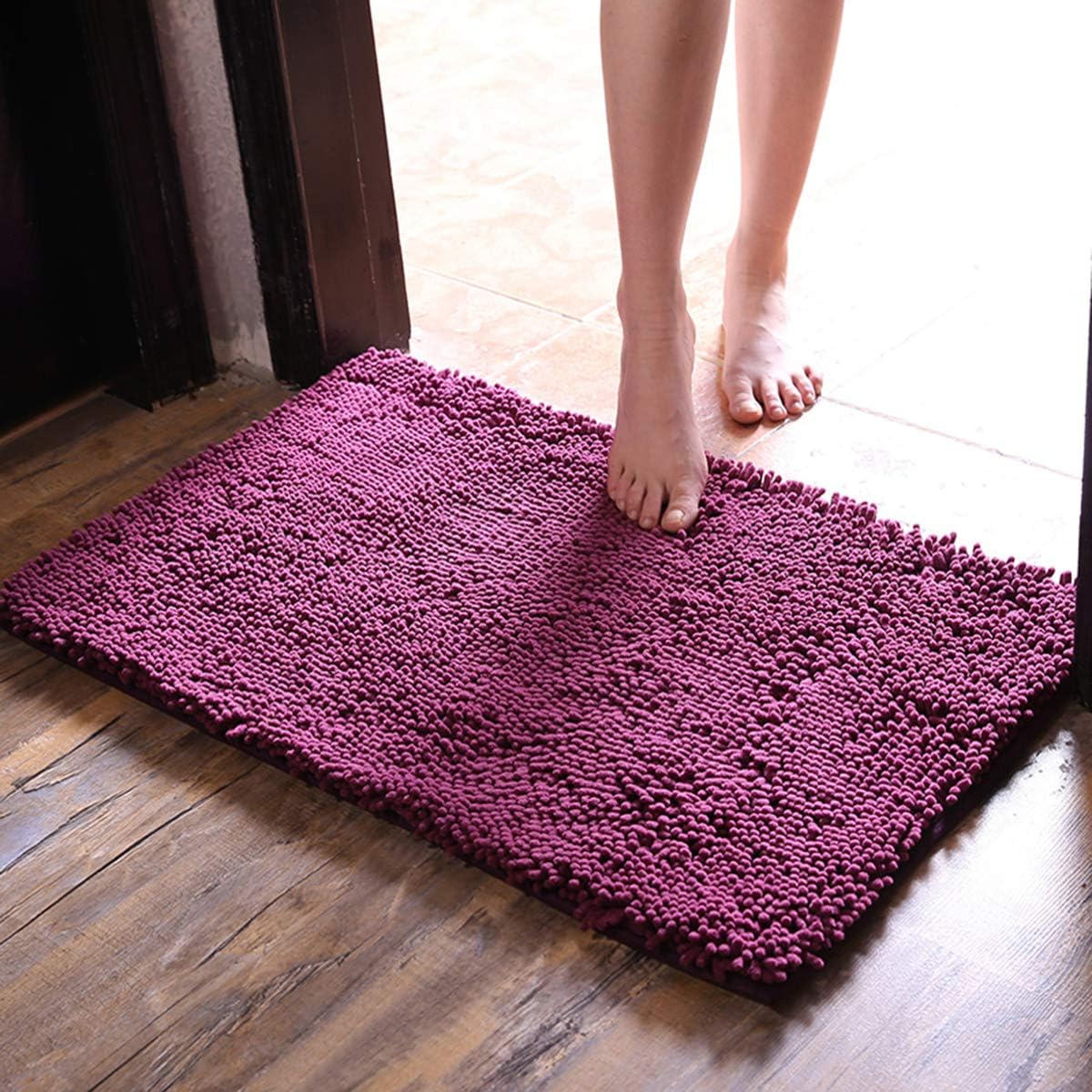 RAVCON Thick Plush Bath Mats Chenille Washable Bath Rugs Microfiber Shaggy Non Slip Bathroom Rug Absorbent Bath Rug Non Skid Backing,20x32 Inches (deep-Purple)