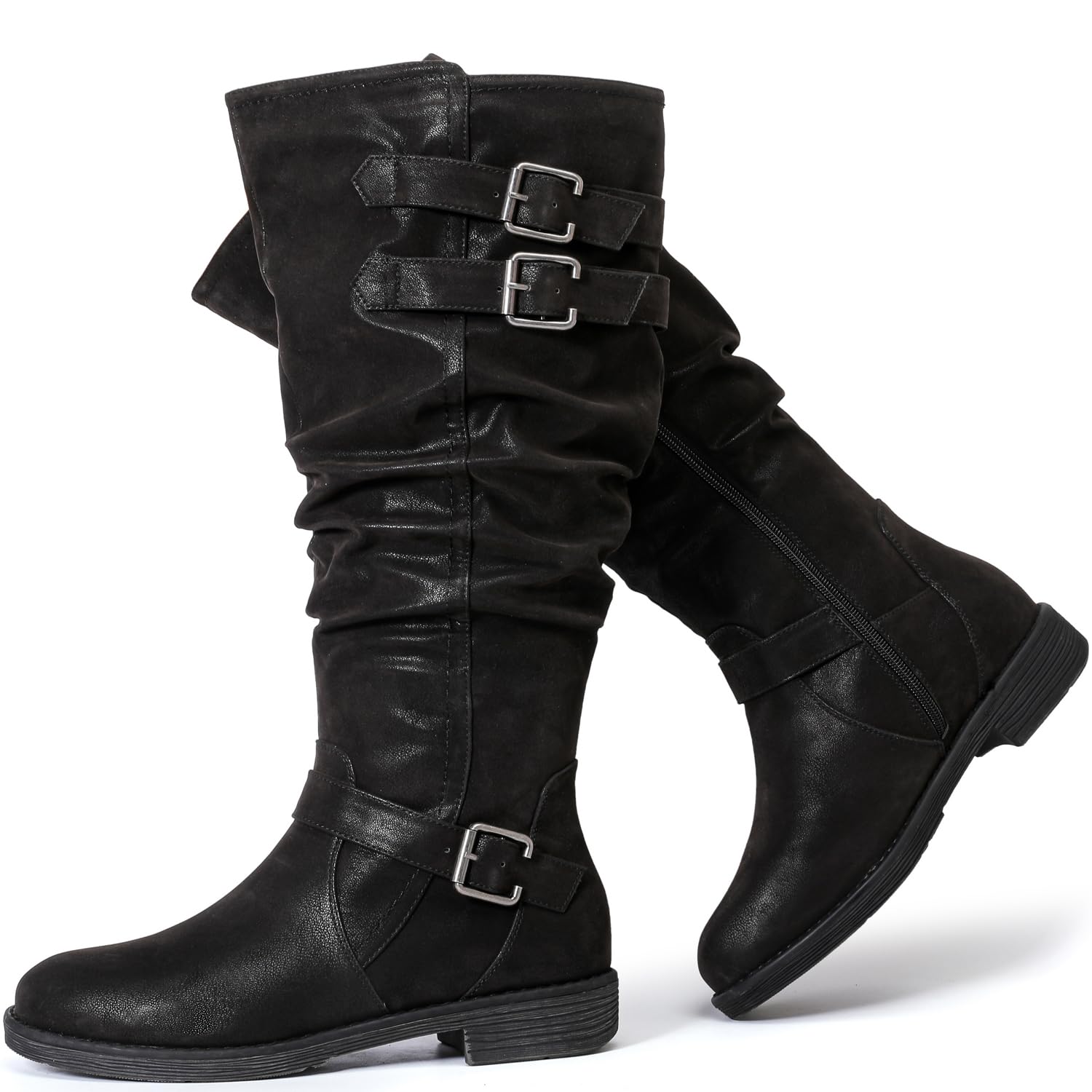 Photo 1 of Luoika Women's Extra Wide Calf Knee High Boots, Wide Width Slouchy Boots, Low Heel Plus Size Winter Boots, Black 230722 8XW