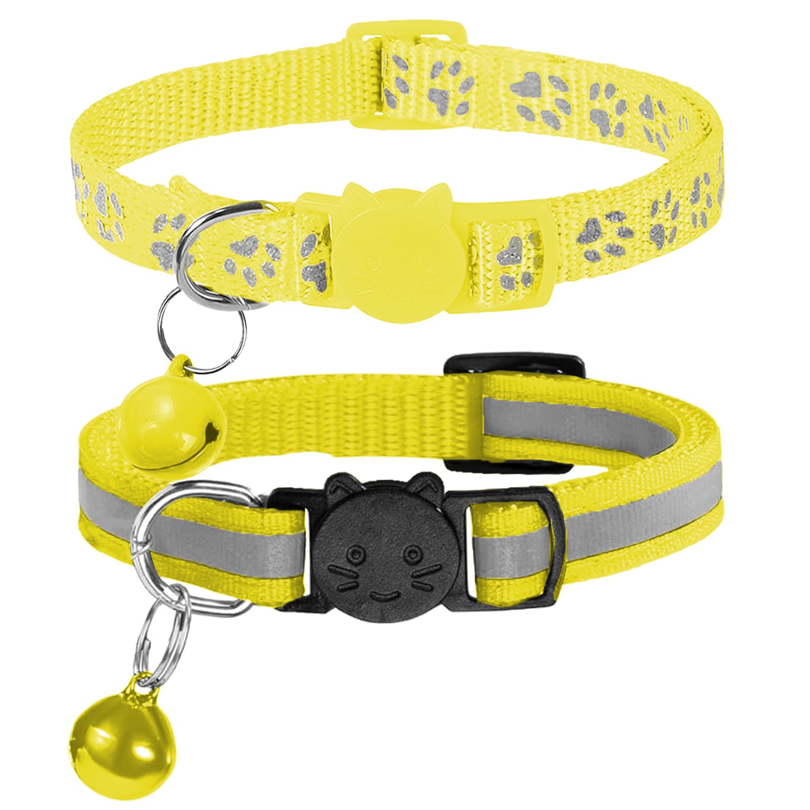 NeuWook Reflective Cat Collars with Bells, 2 PACK Safe Quick Release Cat Collar Adjustable 19-32cm for Cat Puppy (Yellow) — image 1
