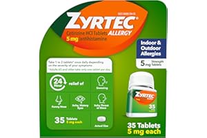 Zyrtec 24 Hour Allergy Relief Tablets, Indoor & Outdoor Allergy Medicine for Adults with 5 mg Cetirizine Hydrochloride, Relief of Runny Nose, Sneezing, Itchy Eyes, Plus Dust, Mold & Pet Dander, 35 ct