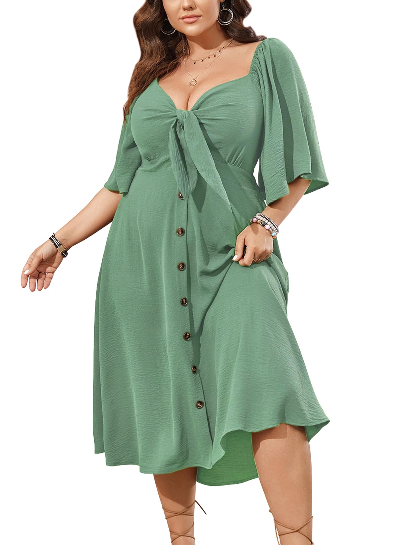 SCOMCHIC Plus Size Summer Dress Casual Short Sleeve