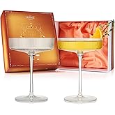Vintage Art Deco Coupe Glasses, Martini, Champagne & Cocktail Ribbed Glass 7 oz | Set of 2 | Crystal, Manhattan, Cosmopolitan, Sidecar Cocktail Glassware for Champagne , Ripple Glassware - Gift Box