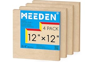 MEEDEN Unfinished Wood Canvas Board: 3/4” Deep 12x12” Wooden Canvas Panel Pack of 4 - Blank Cradled Wood Art Board for Painti