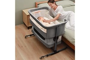SOOBABY 3 in 1 Baby Crib,Bassinet Bedside Crib Adjustable Portable Bed for Infant,Baby Newborn Must Have Bed,Grey