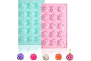2 Pack Silicone Soap Molds,15-Cavities Small Rose Flower Silicone Molds for Soap Making,Great for Handmade Lotion Bars,Biscui
