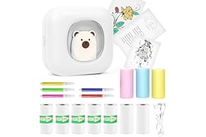 FAWAIKTU Mini Sticker Printer, Portable Mini Thermal Printer with 10 Roll Papers Wireless Bluetooth Inkless Printer for Scrapbook Label Memo Receipts Note Printer Mini Pocket Printer Gifts for Students(White)