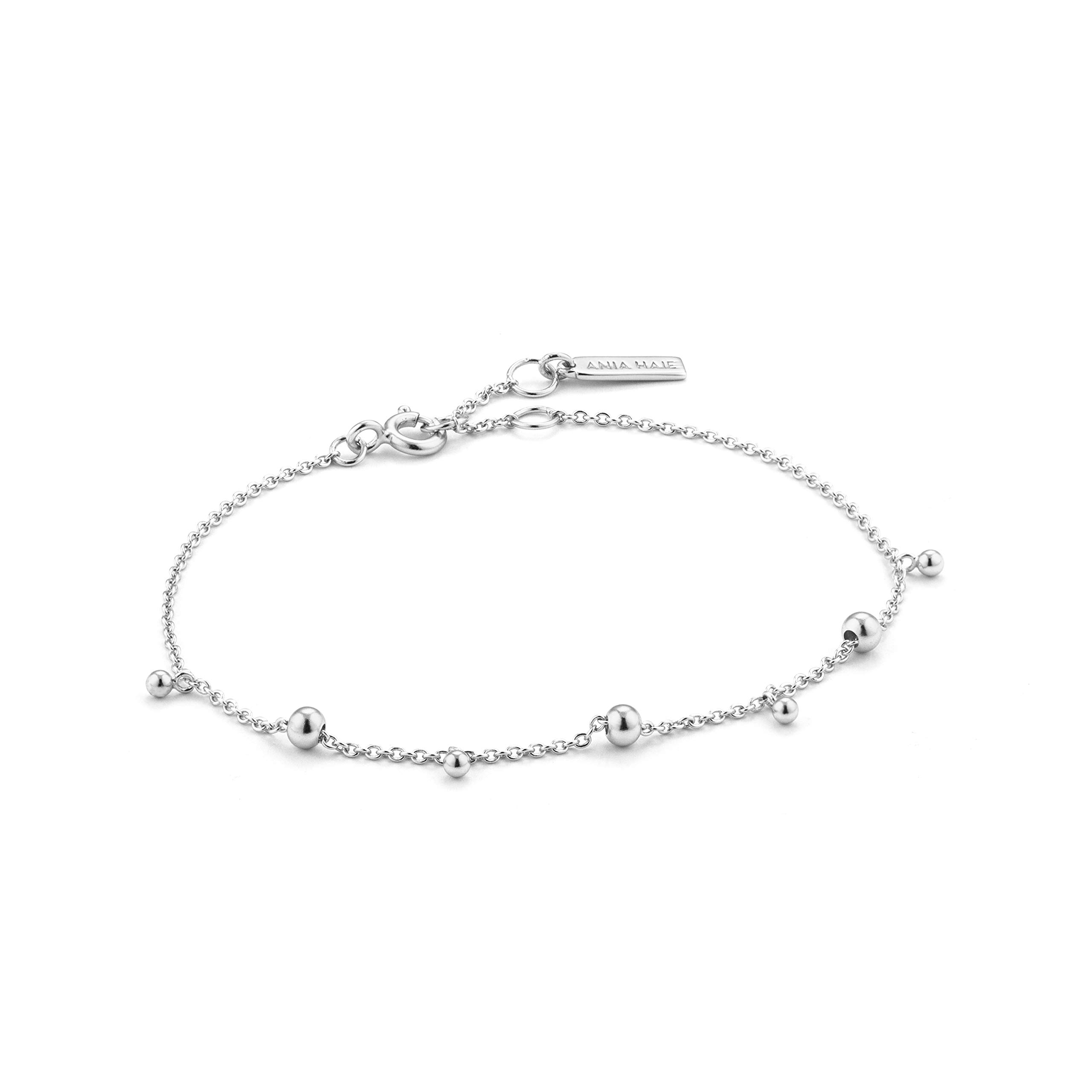 ANIA HAIE 925 Sterling Silver Dainty Studded Charms Stacking Dangle Bangle Bracelet for Women, Silver