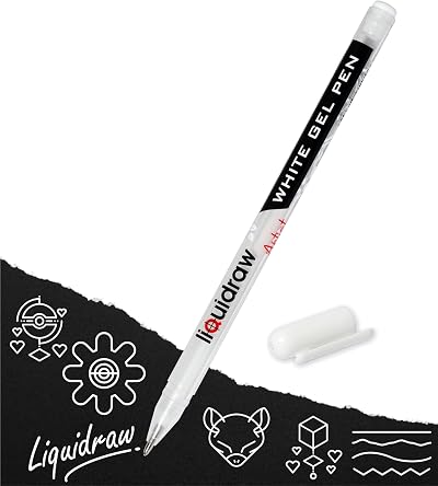 Liquidraw White Gel Pen 0.8 mm Fine Point for Artists - Highlight, Draw, Write