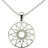Dodecagram Necklace, 20" Snake Chain with 12 Point Star Charm Pendant Hellenic Greek Magic Twelve Symbol, Pure 304 Stainless Steel