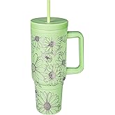 Military Veteran Products Engraved Daisy 40oz Insulated Tumbler with Handle, Lid & Straw - Use for Water, Tea, Coffee & More-Disabled USMC Vet Owned Small Business-Daisy 40oz Tumbler