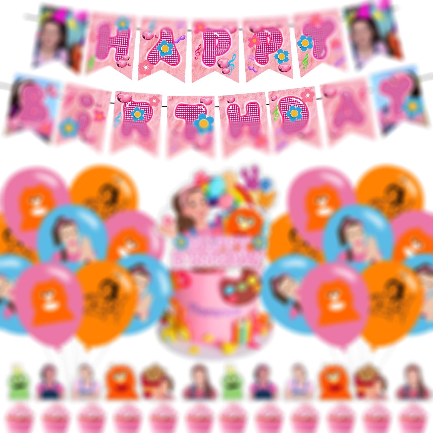Photo 1 of Rachel Girls Party Supplies, English Teacher Birthday Decorations Set Include Banner, Balloons, Cake Cupcake Toppers for Fans Adults Birthday Theme Party Decorations
