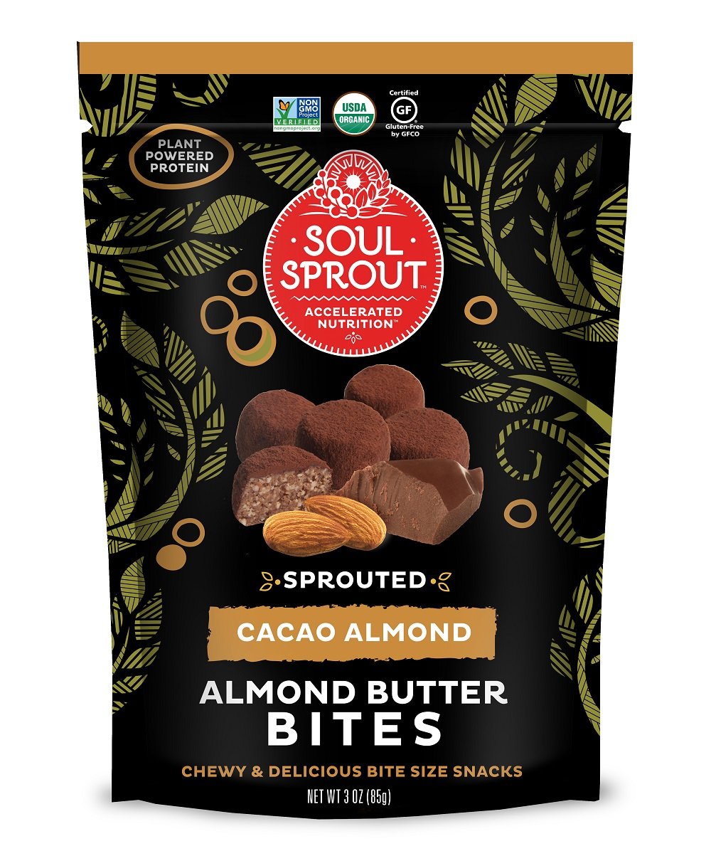 Soul Sprout by Two Moms Organic Sprouted Raw Butter Bites, Cacao Almond, 3 Ounce (12 Count)