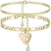 YANODA Initial Ankle Bracelets for Women, Layered Gold Anklets for Women 14k Real Gold Filled Figaro Letter Anklets for women waterproof Summer Jewelry Personalized Gifts for Women