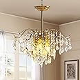 Saffbei 20" Crystal Chandelier for Dining Room Modern Gold Pendant Light Adjustable Raindrop Hanging Ceiling Light Fixtures for Bedroom, Kitchen Island, Living Room, E14 Base 6-Lights