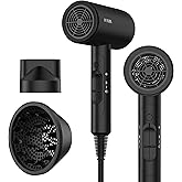 FUNTIN Hair Dryer, Blow Dryer with Diffuser Brush Comb for Women 4C Thick Curly Hair 1800w-Professional Black