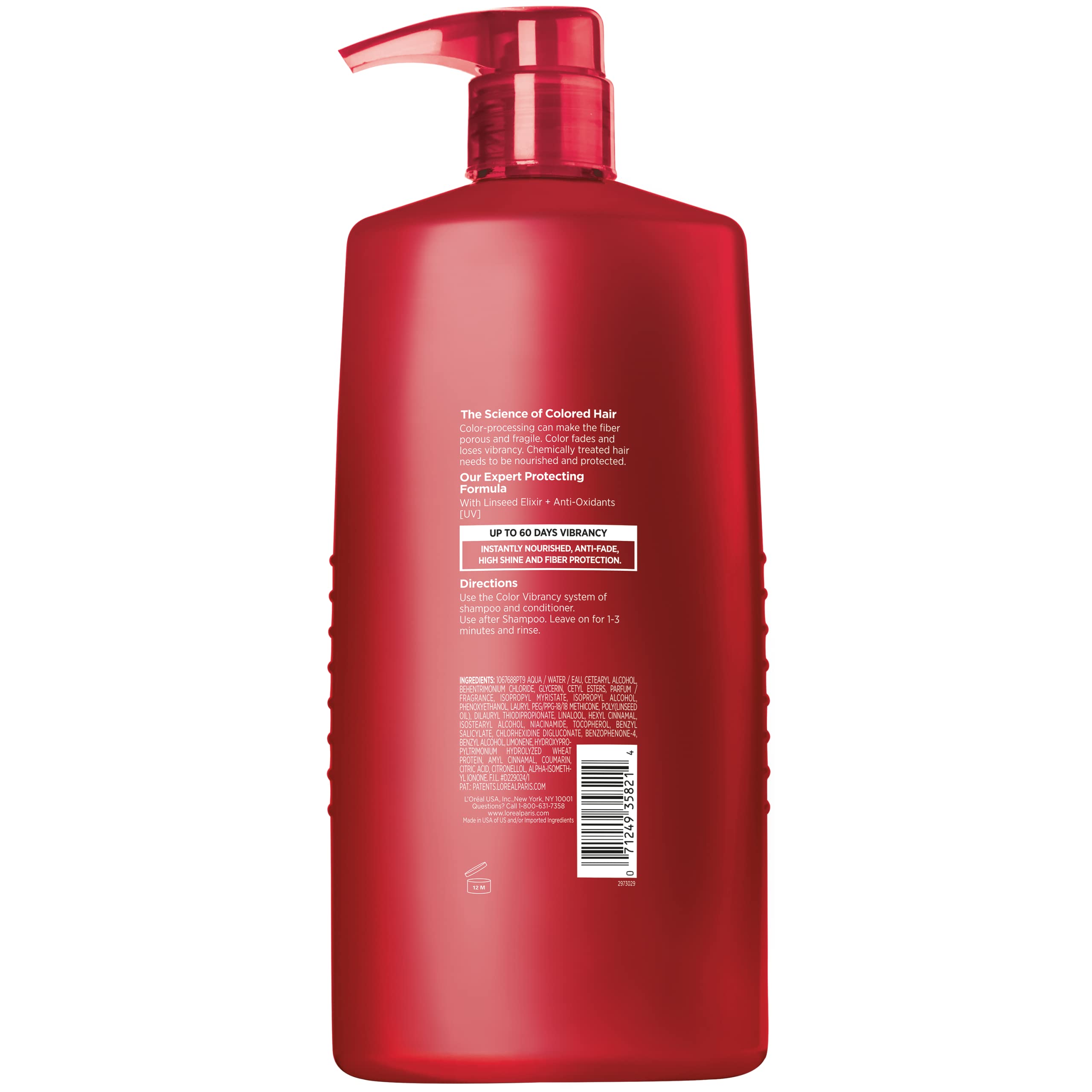 L'Oreal Paris Elvive Color Vibrancy Protecting Conditioner, for Color Treated Hair, Conditioner with Linseed Elixir and Anti-Oxidants, for Anti-Fade, High Shine, and Color Protection, 28 Fl Oz