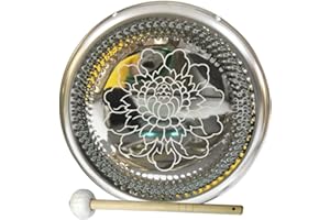 Arborea Silver Peony Pattern Alloy Gong 22"/55cm with Wood Mallet For Sound Healing Meditation and Yoga
