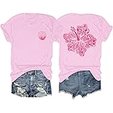 Lubpow Hawaiian T Shirts for Women Oversized Aesthetic Hibiscus Flower Beach Shirt Teens Preppy Tropical Graphic Tee Tops
