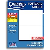 8.5" x 11" Blank White Perforated Cardstock Paper - 2 Per Sheet Breaks to 5.5" x 8.5" - Inkjet/Laser Printable - for Postcards, Flash Cards, Index Cards - 100 Sheets / 200 Cards