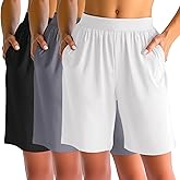 Huukeay 3 Pack Women's 8" Bermuda Shorts, High Waist Stretch Casual Knee Length Bottoms Summer Athletic Gym Short with Pocket