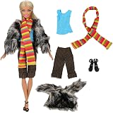 5in1 Set Fashion Outfit Clothes Fur Coat+Vest+Pants+Scarf+one Pairs Shoes for Barbie Doll