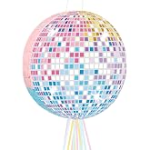 Aoriher Disco Ball Pi&ntilde;ata with Stick Blindfold, Pull String Party Game | Disco Pinata for Birthday Bachelor New Year Music Event Kpop Retro Disco Singer Music Lover Fans Theme Party Game Supplies