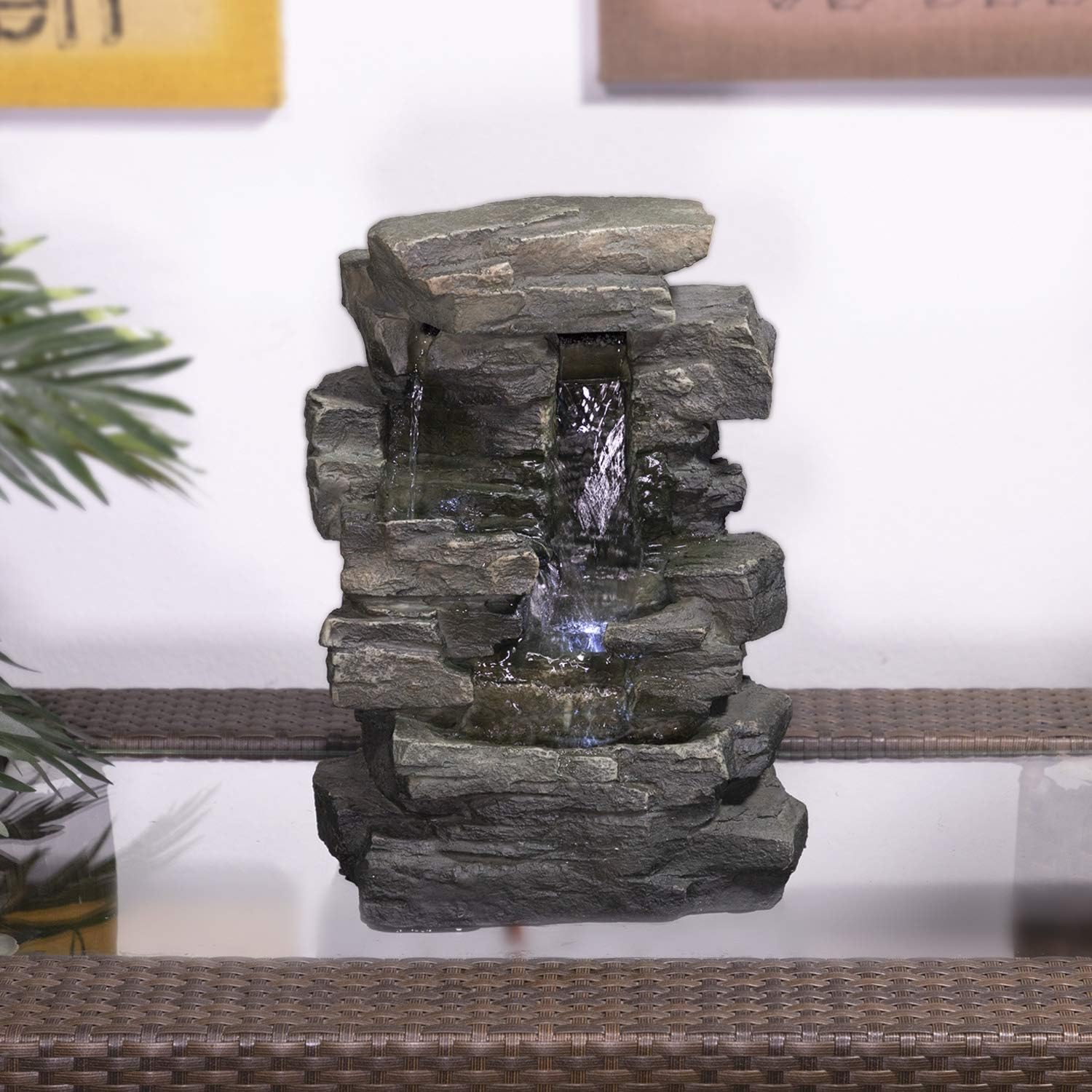 Alpine Corporation WIN220 Waterfall Tabletop Fountain w/White LED Light, 13 Inch Tall, Gray : Tabletop Garden Fountains : Garden & Outdoor