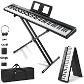 Ktaxon 88 Key Foldable Electronic Keyboard Piano, Electric Piano with Stand | Digital Piano with Dual X Stand, 2 Bluetooth Modes, 1000 Rhythms &amp; Tones and 50 Demos for Beginners Adults (Black)