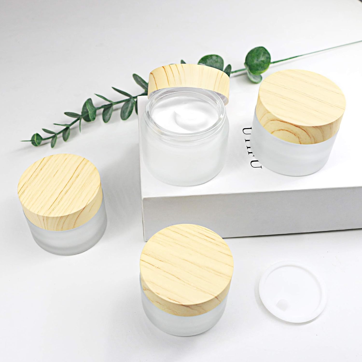 AMMAX Glass Cosmetic Containers Empty Sample Jars with Leakproof Lids Makeup Sample Containers BPA free Pot Jars for Cosmetic, Lotion, Cream (4 Pack) : Beauty