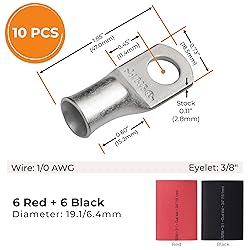 SELTERM 10pcs - 1/0 Awg - 3/8" Stud - Battery Lugs