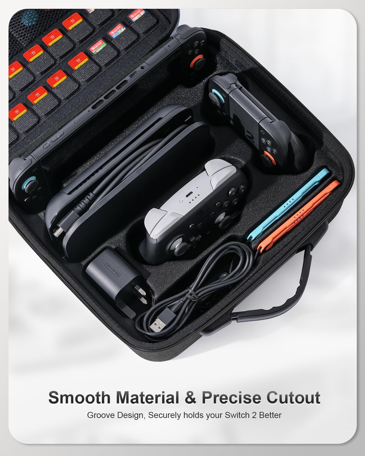 Groß Tasche Kompatibel mit Nintendo Switch 2 (2025), Deluxe Harte Tragetasche mit Taschen für Zubehör und Spielkarten, Portable Switch 2 Schutzhülle Hülle für Konsolle und Andere Zubehör, Schwarz 3