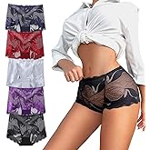 PHOLEEY Womens Sexy Underwear Lace Panties High Waisted Plus Size Ladies Brief for Women 5-Pack