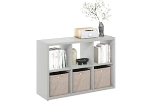 Furinno CUBICLE Book Shelf, 6-Cube Thick Frame Bookshelf, Horizontally & Vertically Reversible Bookcase with Open Back, 14.6 x 43.8 x 30, for Living Room, Bedroom, Home Office, Light Grey