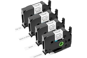 AIRMALL Tze TZ Tape 12mm 0.47 Laminated White Label Maker Tape Refill Compatible with Brother 12mm .47 Laminated White Tz Tape TZe-231 TZ-231 for PT-D200 D210 D220 H110 D410 P710BT 1750 1180 1880 2040, 4-Pack