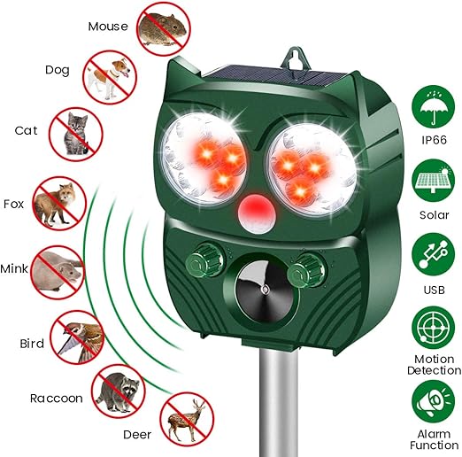 MOHOO Solar Cat Repellent， Ultrasonic Pest Repeller Waterproof Cat