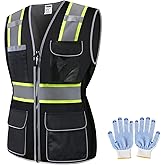 JKWEARSA Women Safety Vest, Multi Pockets High Visibility Reflective Breathable Mesh Work Vest For Lady, Durable Zipper