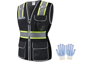 JKWEARSA Women Safety Vest, Multi Pockets High Visibility Reflective Breathable Mesh Work Vest For Lady, Durable Zipper