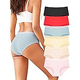 Buankoxy Womens Cotton Panties Pack Mid Rise Stretchy Briefs Wide Waistband 6 Pack (Regular and Plus Size)