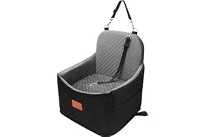 Youvee Dog Booster Car Seat - 6" Elevated Pet Car Seat for Small Dogs up to 30 lbs, Comfortable, Storage Pocket (Black Outside, Grey Inside)