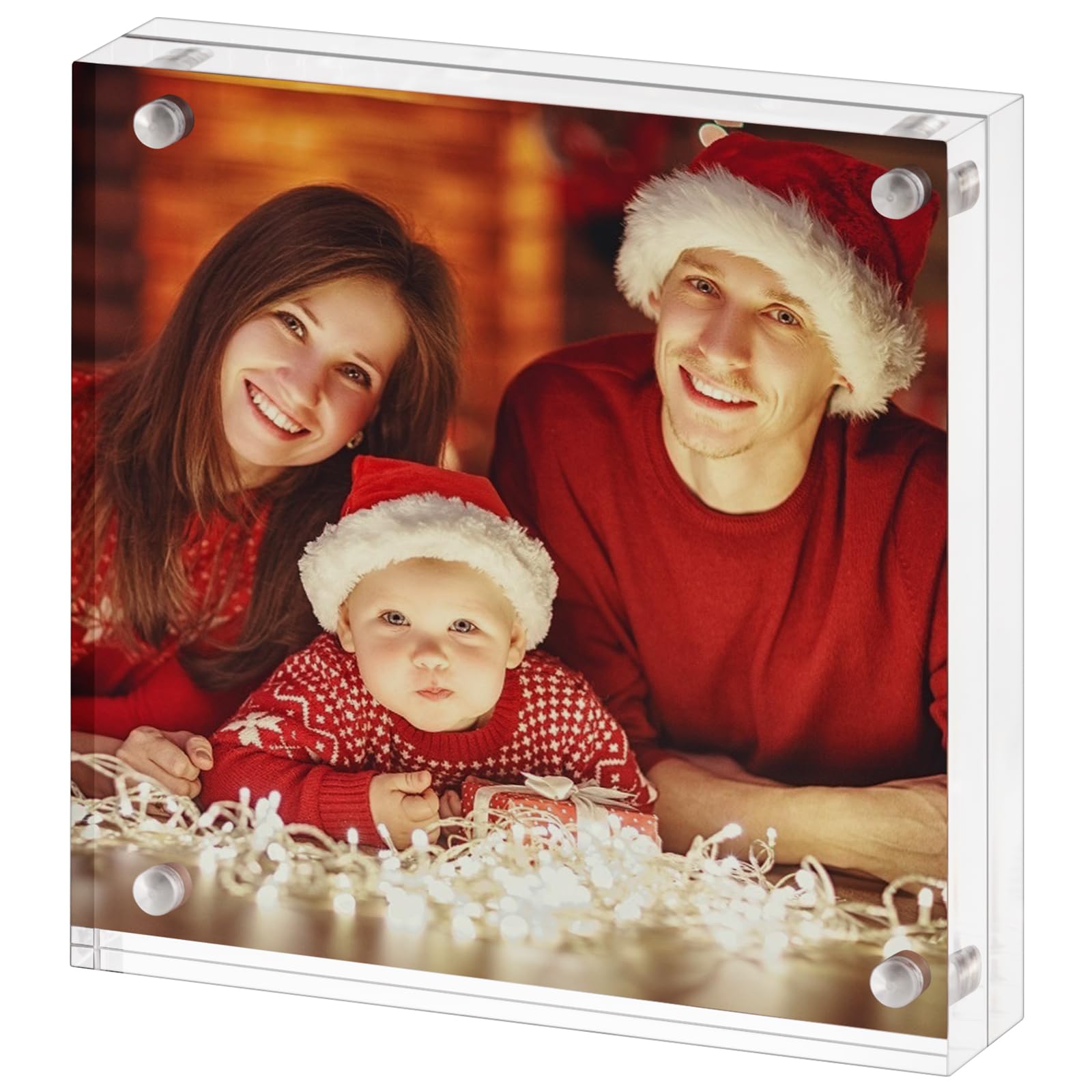 Boxalls Acrylic Photo Frame 20 x 20 cm (8 x 8 inch), Double Sided Picture Frame with Magnetic, Clear Frameless Desktop Photo Block