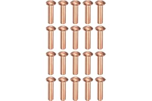 uxcell 200 Pcs Copper Solid Rivets, 0.12"x0.39" Half Round Head Rivet Metal Fasteners for Electrical Applications, Leather DI