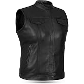 Leatherick Women's Cowhide Leather Vests &ndash; with Side Zippers &amp; Paisley Lining Red Heart Stitching