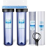 Geekpure 2 Stage Whole House Water Filter System with 20 Inch Clear Housing - 4.5"x 20" PP + Carbon
