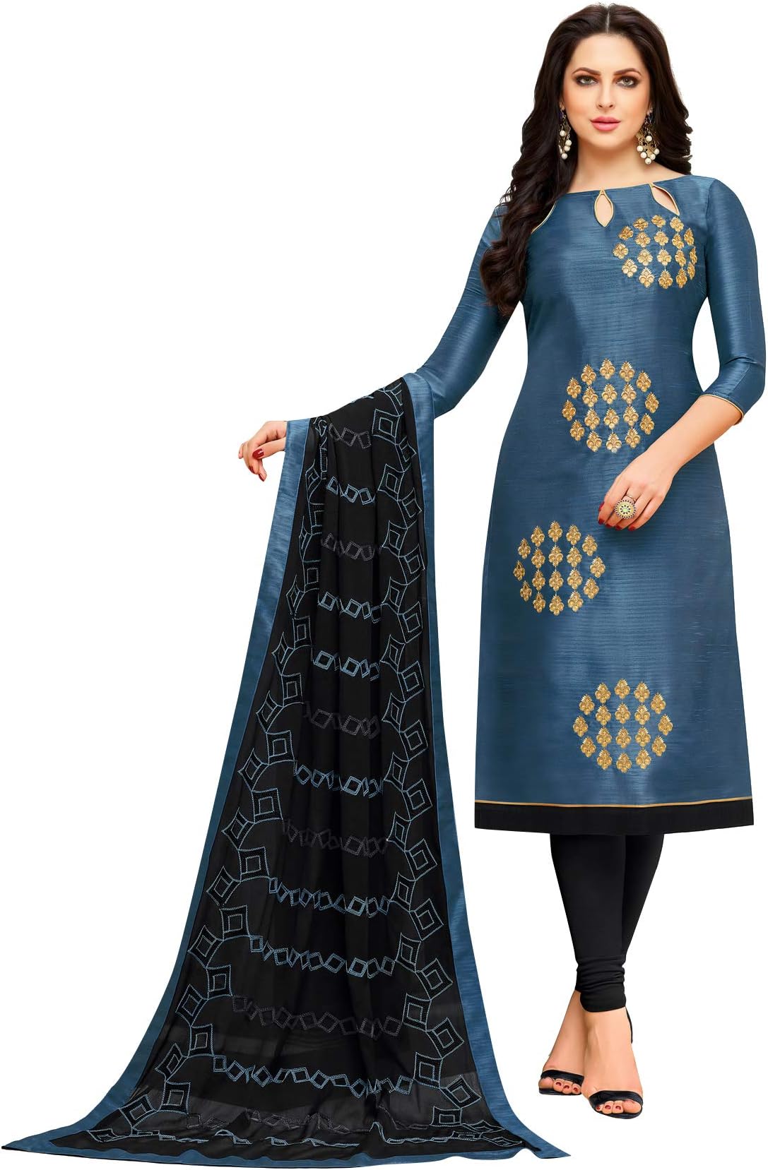Embroidered Salwar Suit For Women's, Banarasi Art Silk Woven Un-Stitched Salwar Suit Material,Free Size