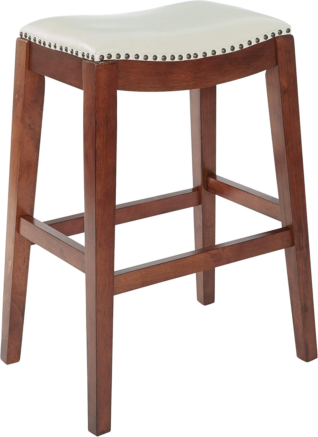 home bar and bar stools on Amazon Com Osp Home Furnishings Metro Bonded Leather Bar Height Saddle Stool With Nail Head Accents And Espresso Finished Legs 29 Inch Cream Furniture Decor