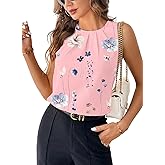 Samefar Womens Summer Tank Tops Pleated Crewneck Casual Loose Chiffon Blouses Sleeveless Tops Business Work Shirts