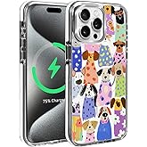 Deaorew Magnetic for iPhone 16 Pro Case, Compatible with MagSafe, Wireless Slim Clear Aesthetic Shockproof Protective Cover for Women Girl - Cute Artistic Puppy