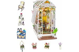 JERYSWET Book Nook Kit, Wooden Bookcase Garden House Miniature Kit with LED Light, Decor Bookends, DIY 3D Puzzles Craft Hobby for Adults Girls Boys