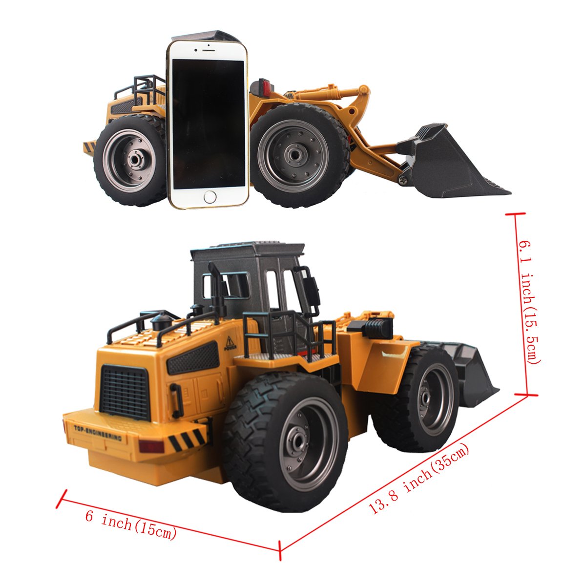 RC Wheeled Front Loader Remote Control Bulldozer Truck 6 Channel 2.4G Alloy Vehicle Tractor Toy with Lights